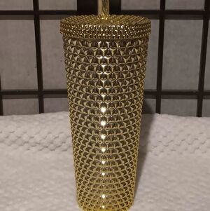 Gold Textured Tumbler with Lid and Straw